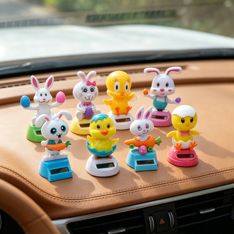 Cross-border Solar automatic swing sunflower ears rabbit car decoration office decoration car decoration