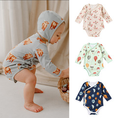 Baby Spring and Autumn Cotton Triangular Diaper Cover Newborn Onesie Cartoon Print Infant Undergarment Long Sleeve Crawling Suit