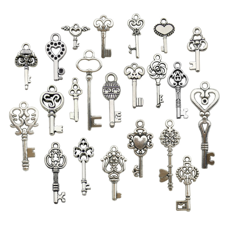 Zhongcheng DIY Jewelry Accessories 1 Vintage Heart-Shaped Handmade Antique Silver Key Necklace Bracelet Pendant Accessory Zhongcheng DIY Jewelry Accessories 1 Vintage Heart-Shaped Handmade Antique Silver Key Necklace Bracelet Pendant Accessory