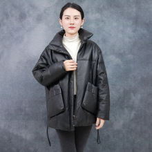 2025海宁冬季新款真皮绵羊皮皮衣女士中长款黑色韩版气质休闲百搭