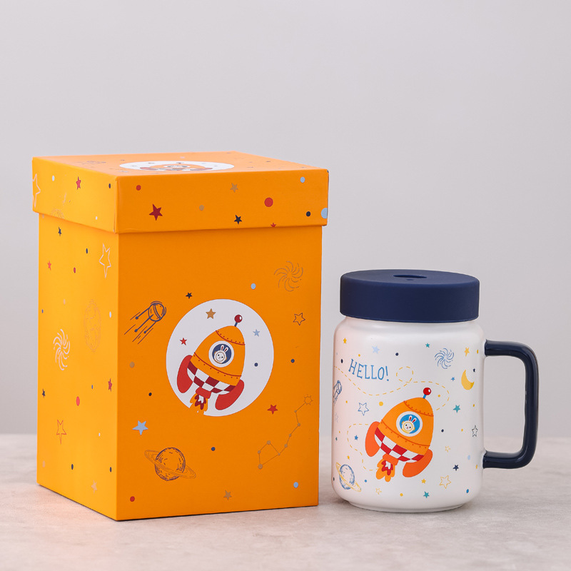 Conejo espacial taza de cerámica taza de café taza de leche de dibujos animados regalo de regalo de año del conejo logotipo