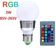RGB遥控球泡 LED七彩球泡灯3W智能调光变色球泡LED节能灯E27螺口