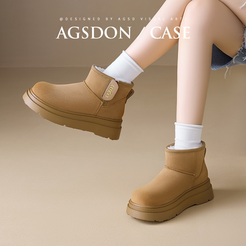 Augu Lion Dengjia terciopelo botas de nieve para mujeres 2025 nuevo invierno engrosado zapatos de algodón de moda botas de pan gruesas