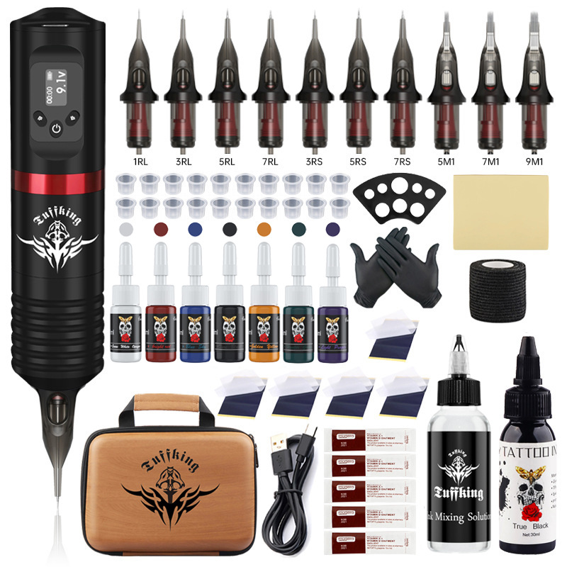 Jianzhou Tuffking batería inalámbrica pluma máquina de tatuaje conjunto de bolso portátil conjunto completo de equipos profesionales de tatuaje