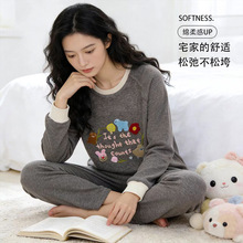 冬季加厚睡衣女新款爆款长袖长裤可外穿家居服套装（暖冬花语）