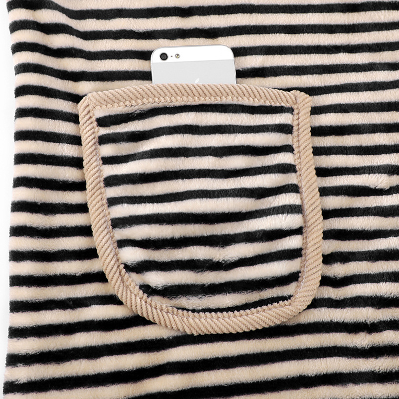 재고 도매 산호 양털 파자마 여성의 가을과 겨울 줄무늬 후드 겨울 기모 두꺼운 플란넬 홈 세트