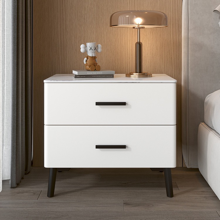 直銷奶油風實木岩板床頭櫃簡約現代臥室輕奢床邊櫃ins床頭收納櫃