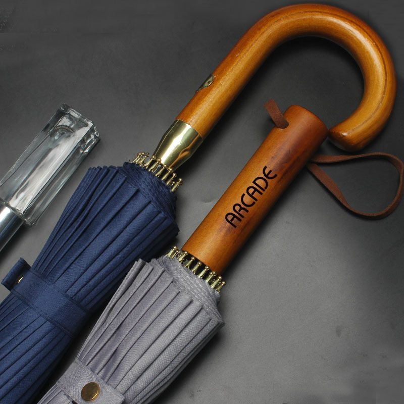 24-bone solid wood British retro oversized Japanese business hook umbrella men's long handle umbrella wholesale advertising umbrella logo