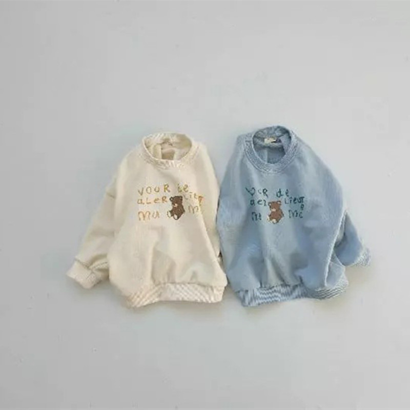 [Oferta Relámpago de Liquidación] Sudadera Infantil con Letras de Osito, Conjunto de Primavera, Camiseta de Manga Larga para Niños, Top de Primavera para Bebés Niñas