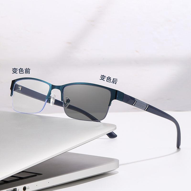Sensor de luz decolor auto zoom gafas de presbyopia comercial transfronterizo medio marco gafas de presbyopia hombre de edad media y vieja