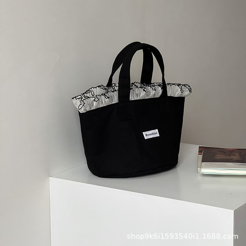 Korean Version New Ins Lace Handbag Canvas Bag Large Capacity Tote Bag Portable Storage Mommy