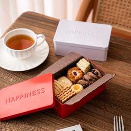 ins简约风压纹曲奇饼干盒铁盒包装盒子雪花酥牛轧糖果空盒礼盒