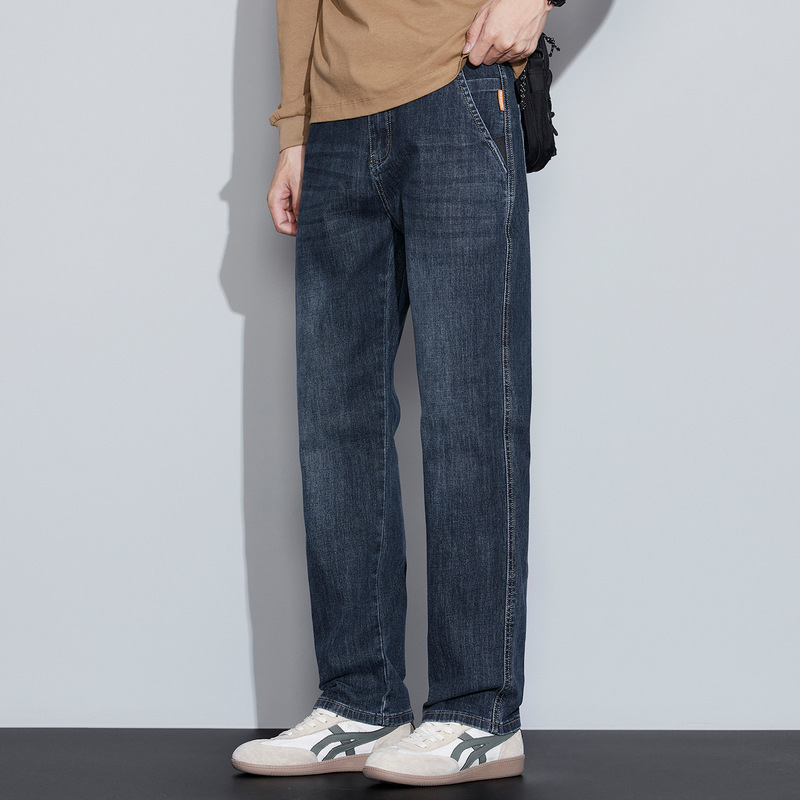 Autumn and Winter New Semi-Elastic Waist Elastic Straight Slim Light Business Casual Men's Jeans Versatile Long Pants
