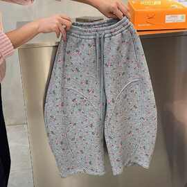 黁白女童裤子秋冬新款童装中小童洋气碎花阔腿裤宽松筒裤儿童休闲