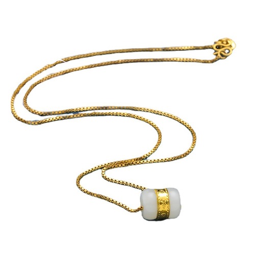 Gold inlaid jade pendant, Hetian Jade Road, Lutong transfer beads, pure gold jade pendant for men and women, Chinese Valentine's Day gift delivery