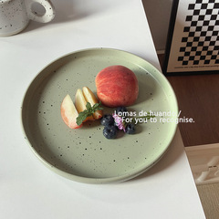 ins風餐盤復古綠色陶瓷意面盤西餐牛排盤家用平盤菜盤網紅碟子