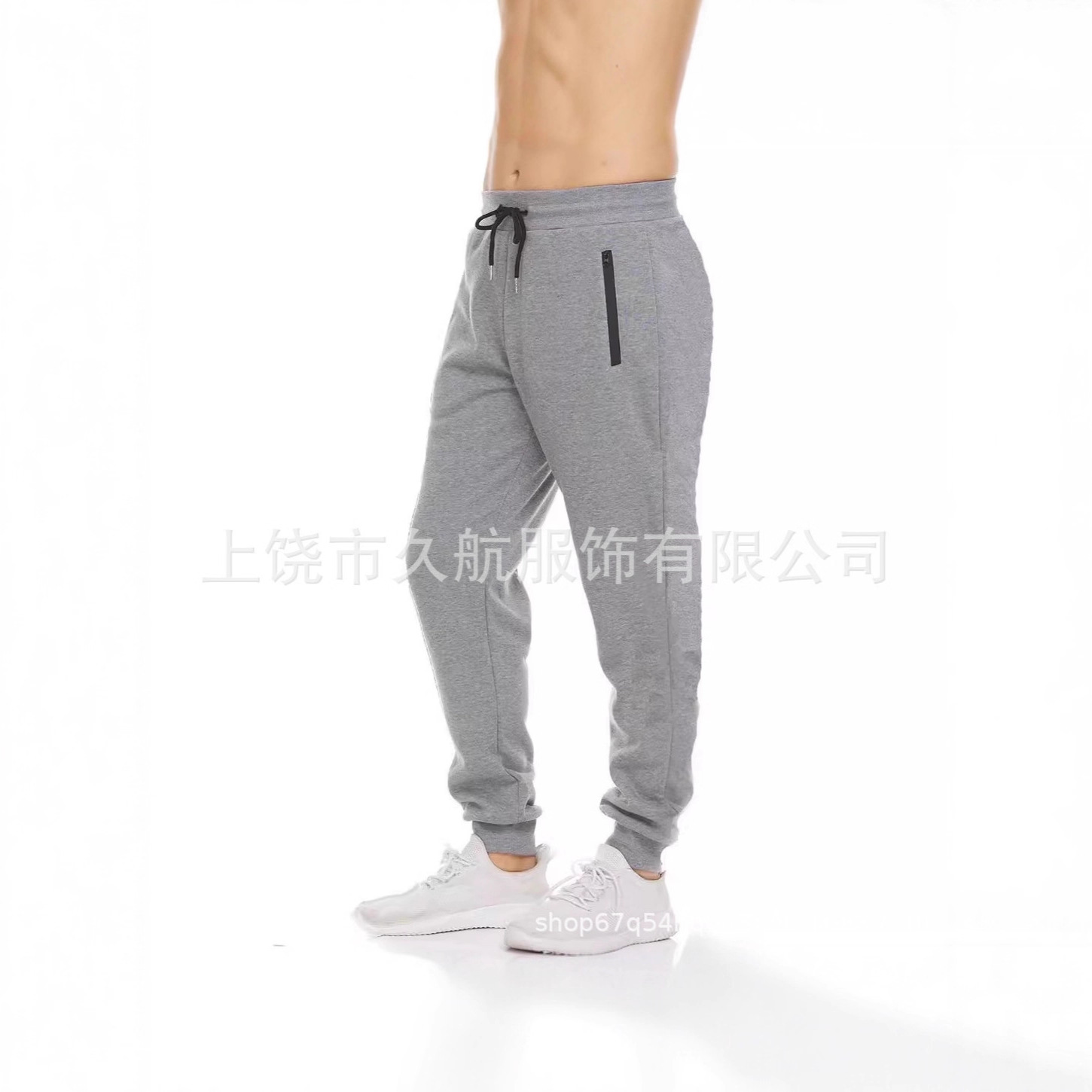 Amazon European Size Sports Casual Pants Cross-Border Men's Zipper Sweatpants Fleece Fitness Running Solid Color Slim-Fit Sweatpants