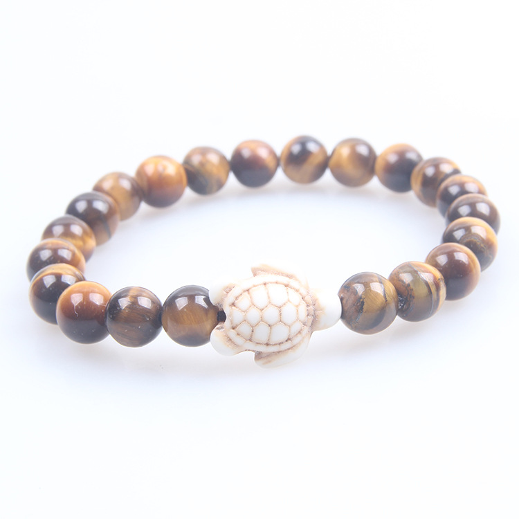 타이거아이 스톤 화이트 파인 터틀 팔찌 8mm, 약 21개, 19g