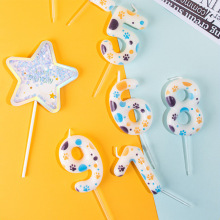 卡通狗狗脚印宠物数字蜡烛儿童蛋糕装饰插件男孩女孩生日周岁烘焙