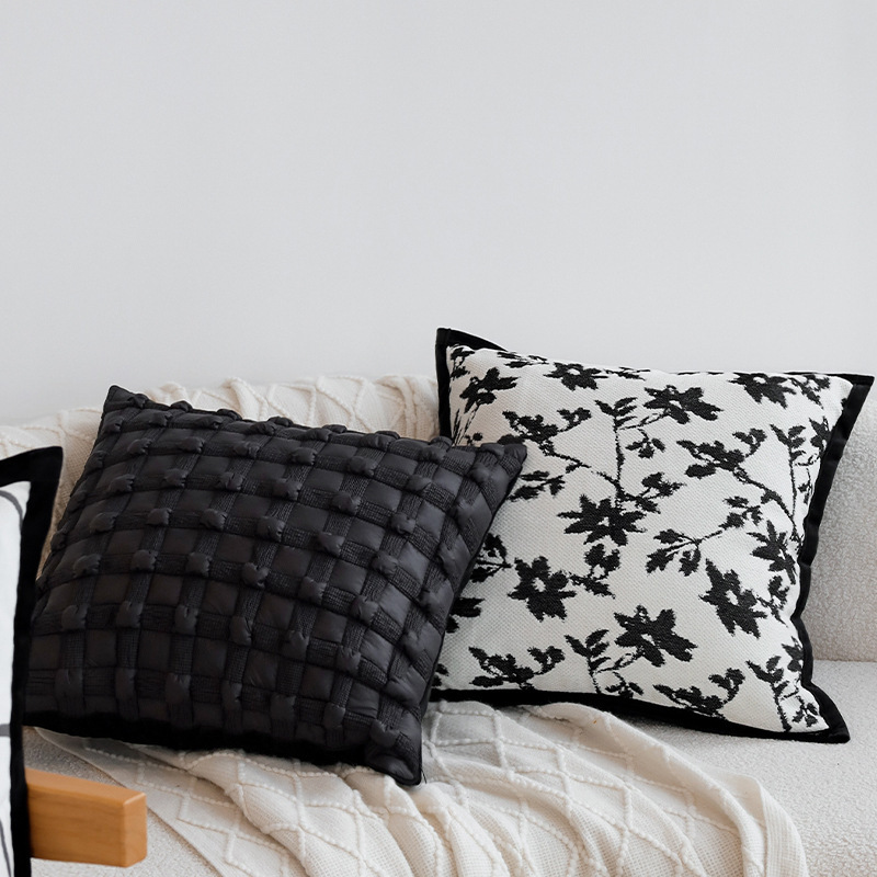 Nordic ins style living room sofa pillow hotel model room black and white chenille jacquard pillow pillowcase wholesale