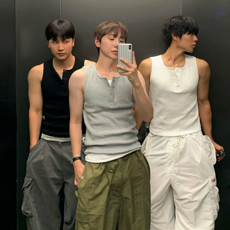 MYQ Генри воротник простой футболка без рукавов мужской летний спортивный жилет