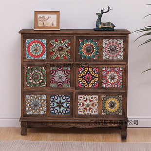 American Solid Wood Chest of Drawers Drawer Storage Cabinet Living Room Storage Cabinet Balcony Multi-Layer Storage Cabinet Bedroom Painted Cabinet