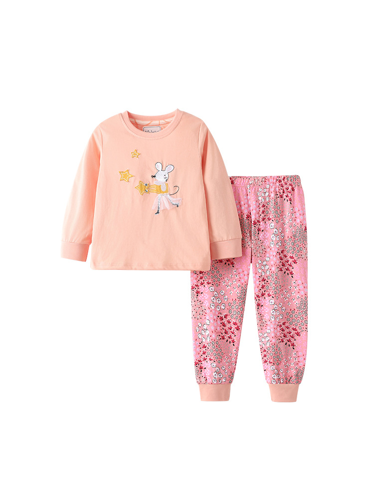 Malwee transfronterizo ropa doméstica de niñas primavera y otoño nuevo estilo europeo y americano para niños de media edad cuello redondo manga larga adorable conjunto de niñas