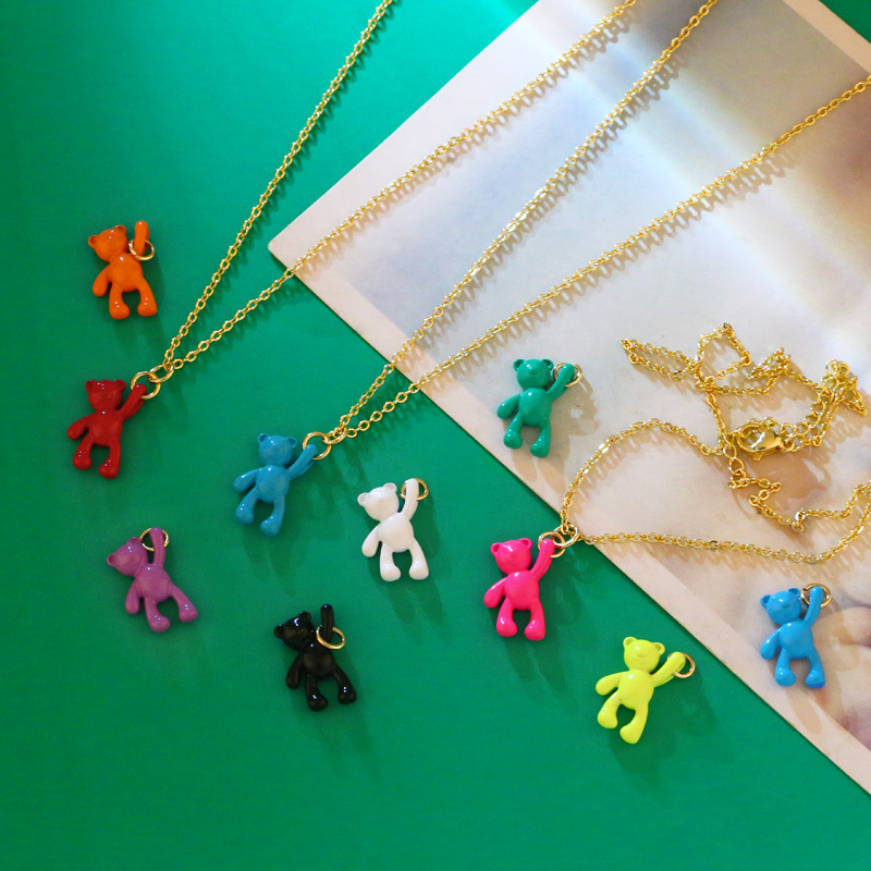 Wholesale Simple Solid Color Bear Pendant Copper Necklace Nihaojewelry display picture 2