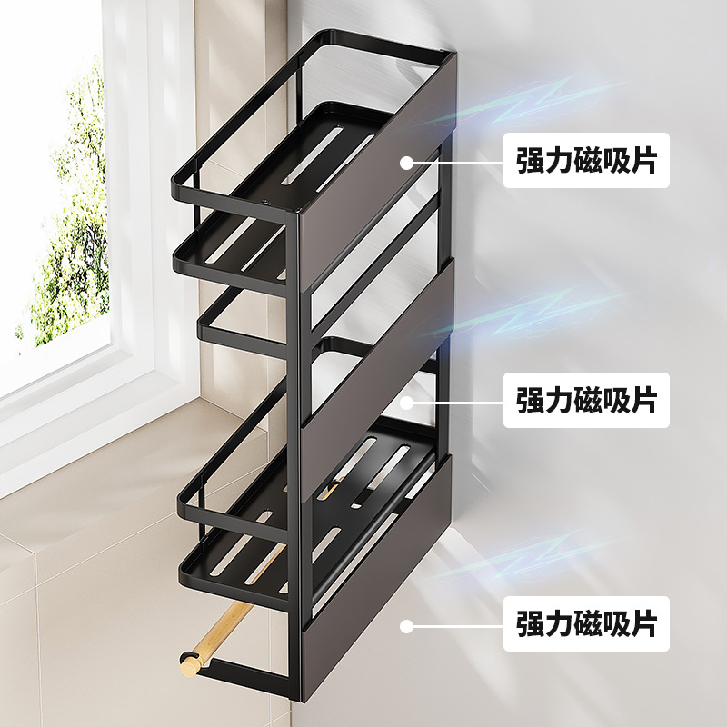 Estante de almacenamiento de absorción magnética de refrigerador sin perforación tipo pared de almacenamiento lateral condimento multifuncional percha de toallas de papel de película conservante