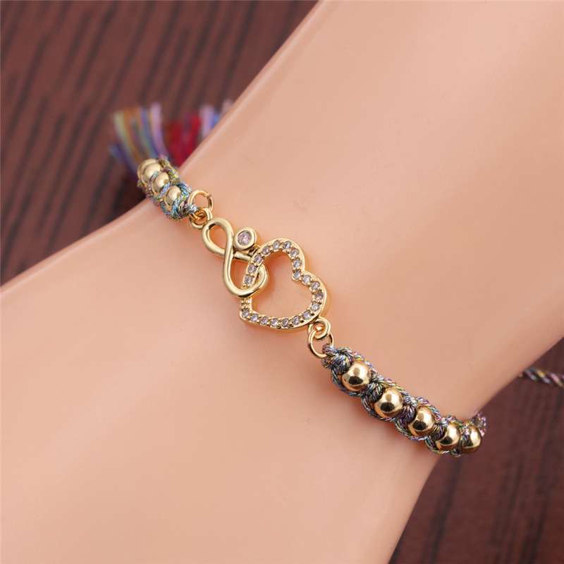 Fashion golden zircon double heart adjustable bracelet