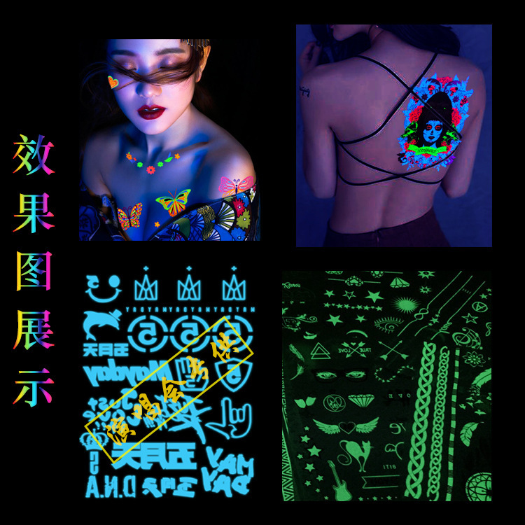 Tatuajes Temporales Luminosos Fluorescentes para Cara y Paredes