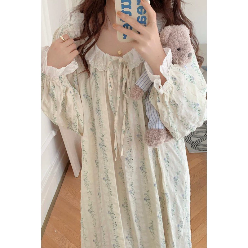 Милая кукла, длинная юбка для принцессы, пижама, новая коллекция, floral принт, воротник-кушонок, свободный крой, плюс размер