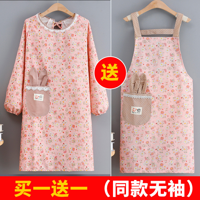 韓国風外国風キャンバス長袖エプロン女性用防汚通気性家庭用キッチン調理カバーオールケータリング作業服エプロン|undefined