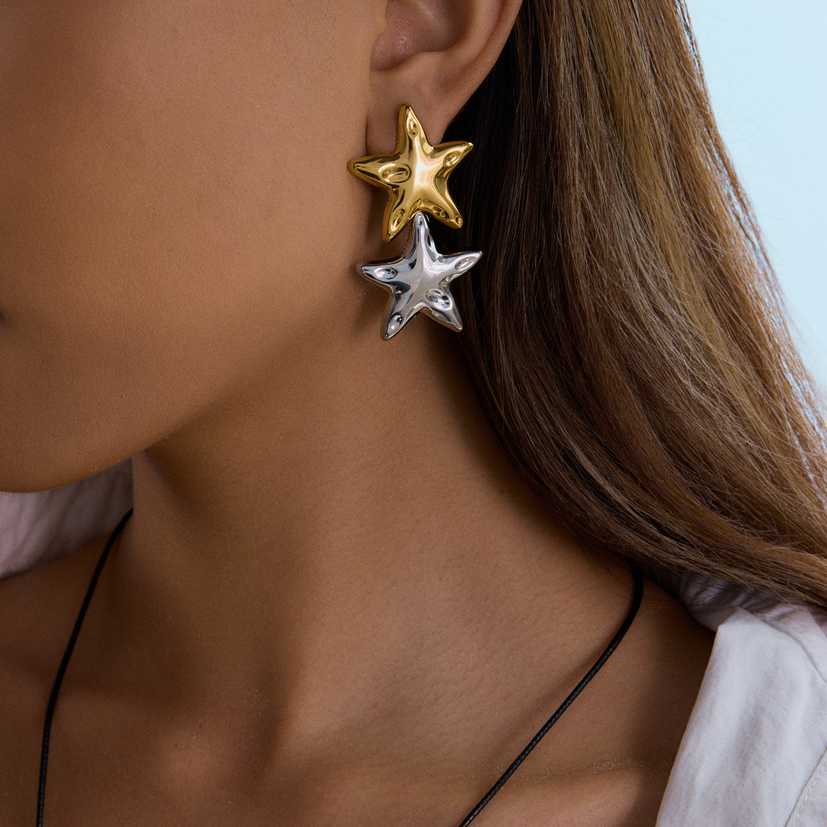 Jieding Europa y América Joyas de acero de titanio transfronterizas Collar de acero inoxidable Pendientes simples y de alta calidad Anillo de estrella de cinco puntas Rings