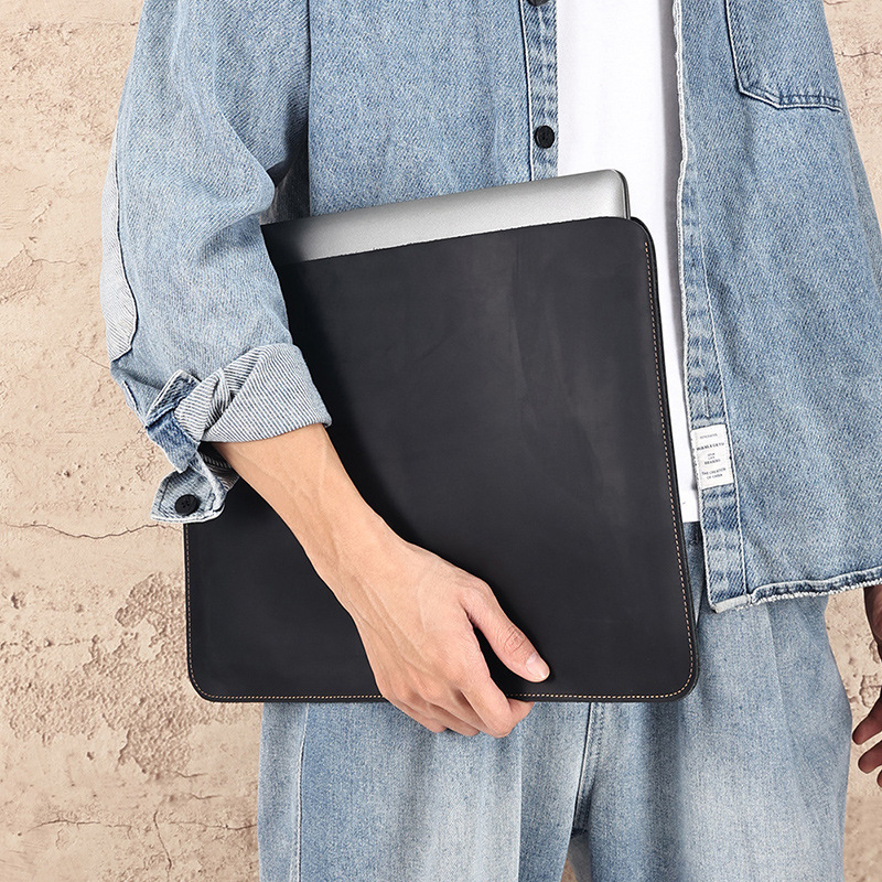 Processed and Customized Genuine Leather Computer Bag, Multifunctional Crazy Horse Leather iPad Liner Bag, Computer Tablet Cowhide Protective Cover