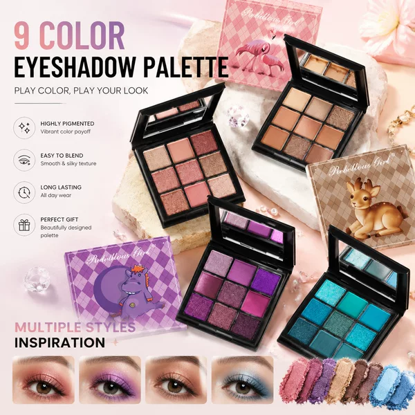 Nine-Color Eyeshadow Palette, Matte and Pearlescent, Multi-Color, High Saturation, Easy to Apply, European and American Ins-Style Creative Eye Makeup Palette