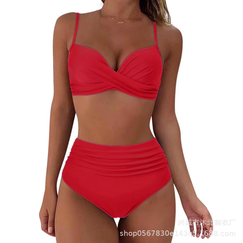 Bikini Cruzado Retro para Mujer Set de 2 Piezas de Poliéster con Almohadilla sin Aros para Playa y Natación