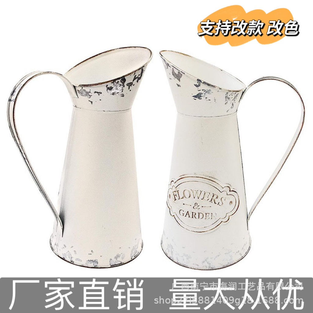 공장 직판 철제 우유병, 레트로 꽃무늬 철제 양동이, 가정 장식, 드라이플라워, 생화 장식용품