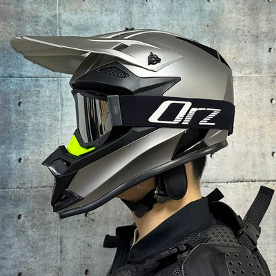 Motosiklet kaskı (dəbilqə) | Mountain Bike Helmet - metallic-gray-with-orz-black-frame-silver-mirror-comes-with-gloves-and-mask-s
