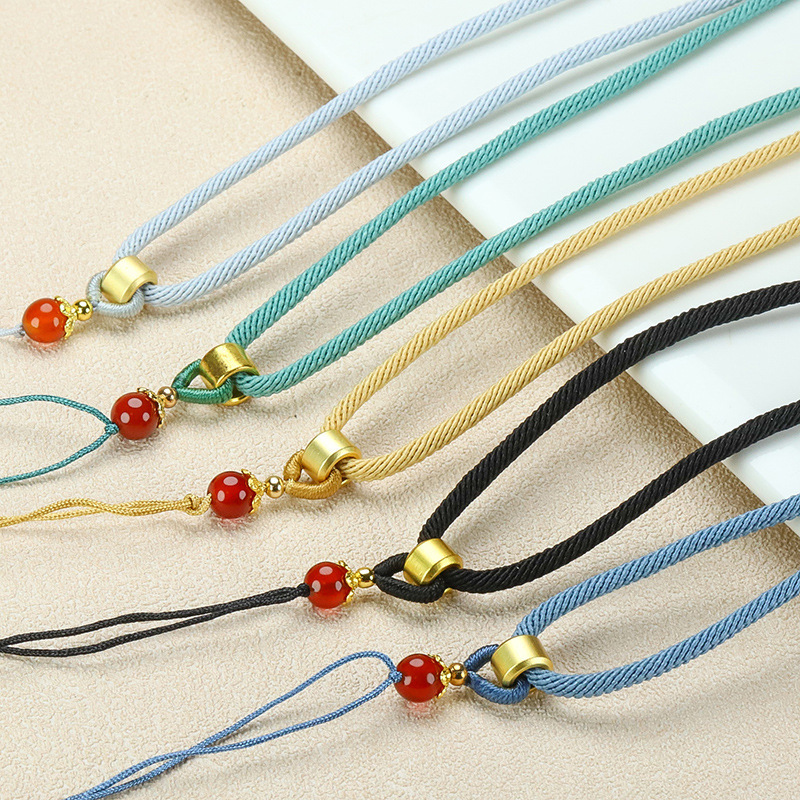 Handmade Milanese Rope Brown Jade Agate Pendant Lanyard Necklace Rope Adjustable DIY Sweater Chain Handmade Milanese Rope Brown Jade Agate Pendant Lanyard Necklace Rope Adjustable DIY Sweater Chain