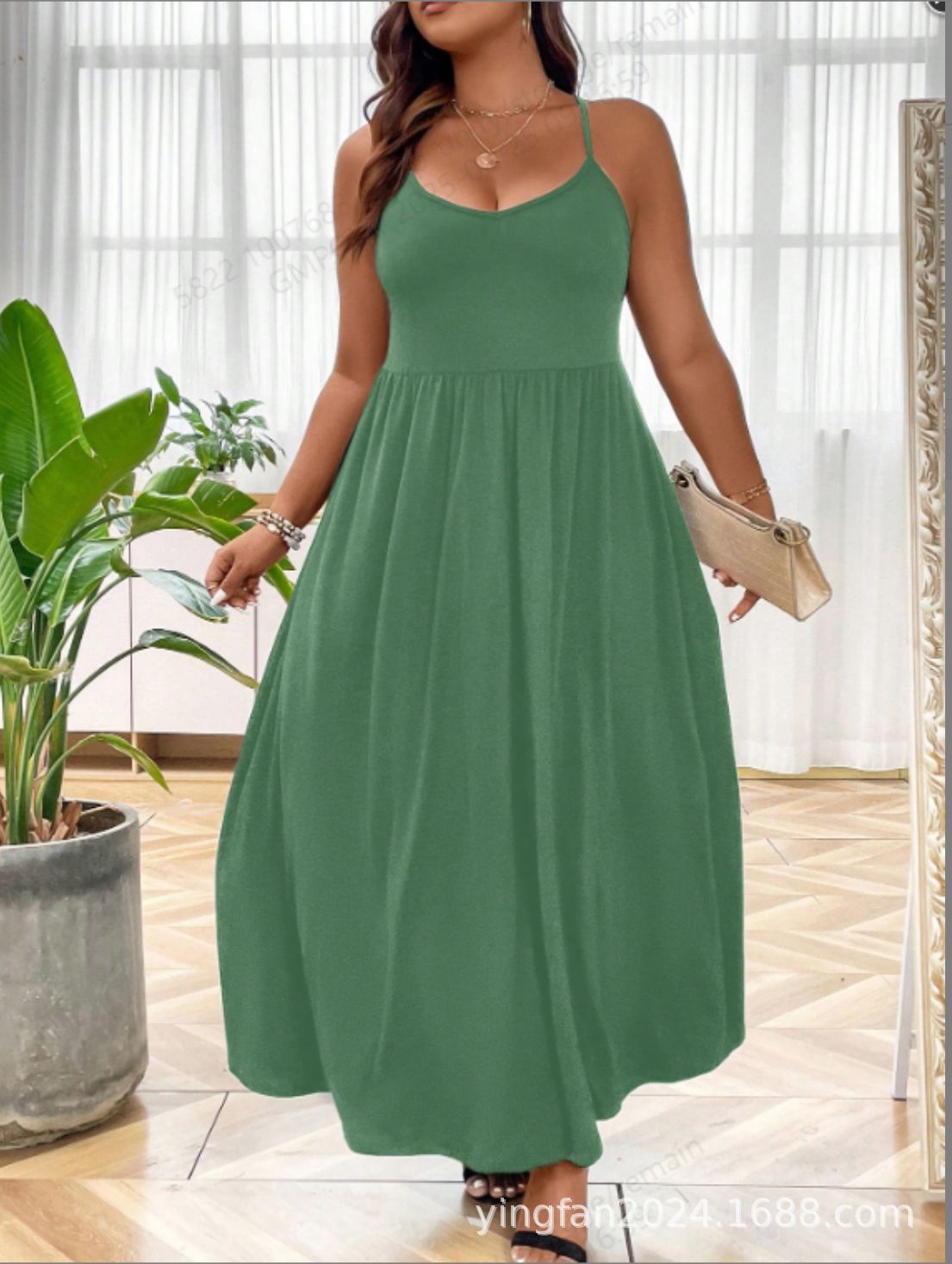 Amazon TikTok más comercio exterior transfronterizo Europa y Estados Unidos ropa de mujer de tamaño grande nuevo vestido de moda verde con espalda abierta image 6