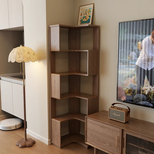 A6L Solid Wood Corner Bookcase Home Corner Cabinet Living Room Display Cabinet Floor-Standing Kidsren's Storage Cabinet Integrated Wall