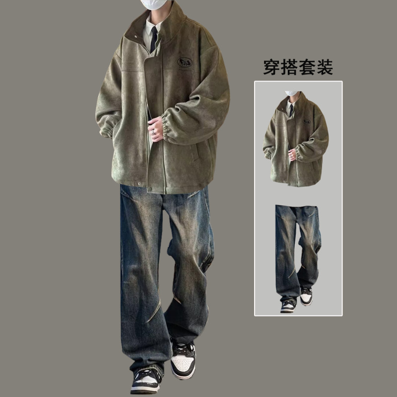 麂皮绒翻领夹克外套男士春秋季2025新款潮牌男生美式休闲男装|undefined