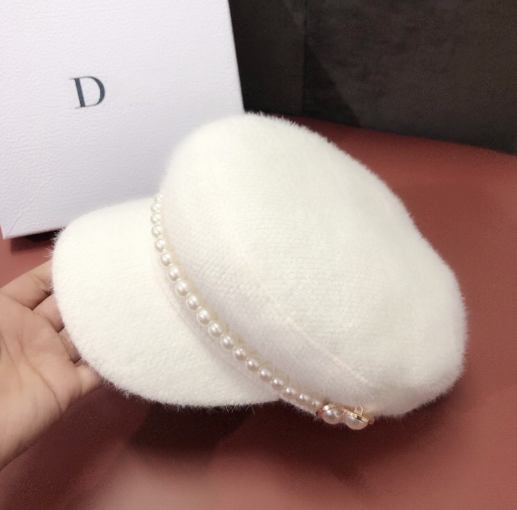 Kis illatos szél gyöngyház nercszőr sötétkék kalap női őszi-téli francia Hepburn stílusú hírességek egyszerű és sokoldalú sapkája_voghion.com