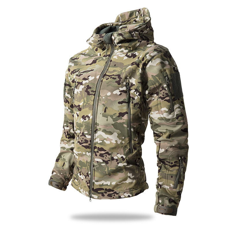Cross-Border Tactical Military Training Jacket Men's Outdoor Soft Shell Military Style Jacket Plus Velvet Camouflage Jacket Wholesale