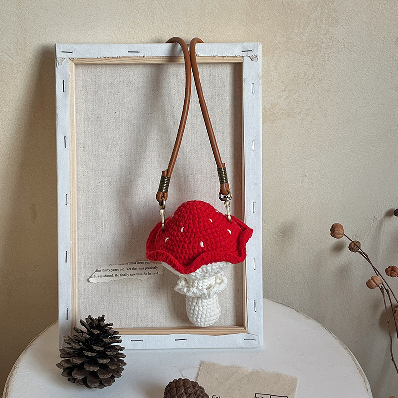 Bolsas de decoración para niños no pueden abrir dibujos animados lindos hongos bebés mochilas de hombro productos acabados ganchos de lana bolsa colgante