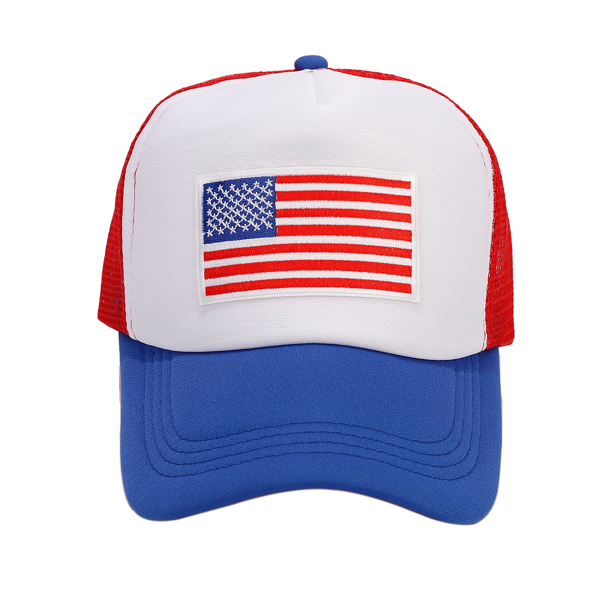 Rojo azul contrapeso malla transpirable espacio algodón sombrero de béisbol bandera americana sombrero de lengua casual sombrero de verano sombrero de sol