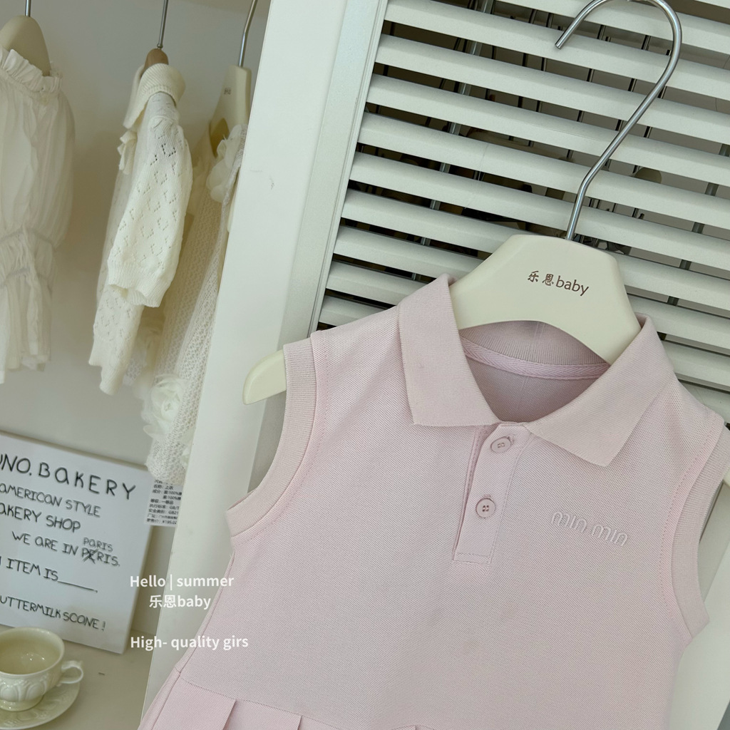 [Le En baby] Vestido de verano de niña estilo universitario Chaleco plisado con cuello POLO Vestido de princesa Estilo occidental bebé