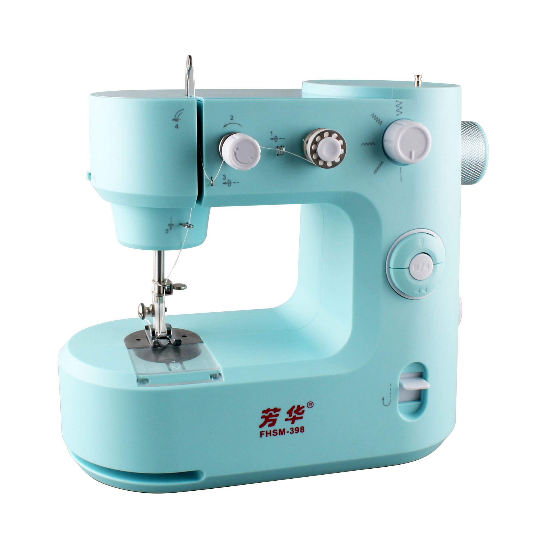芳华新品FHSM-398多功能5线迹缝纫机迷你便携式锁边家用缝纫机