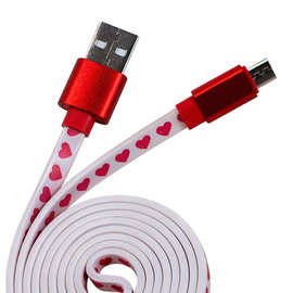 厂家批发Type-c面条数据线适用乐视充电线 usb扁线pvc 爱心数据线